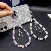 Nouvelle chaîne de téléphone portable perlée avec nœud, porte-clés, pendentif de sac, chaîne décorative pour étui d'écouteurs pour femmes