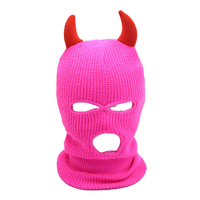 Bonnet tricoté chaud en forme de corne de taureau pour homme et femme, protection contre le froid, couvre-tête à trois trous, masque facial pour le cyclisme, chapeaux amusants