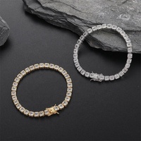 Bracelet en laiton Hip Hop plaqué or blanc et chaîne tennis carrée en zircon bling de 4mm