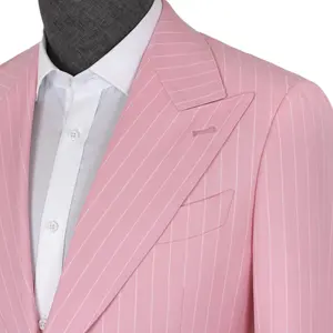 Moda erkekler yün karışımı ölçmek için yapılan Jacketc Suits pembe çizgili Custom Made erkek Casual uyarlanmış Suit Blazer