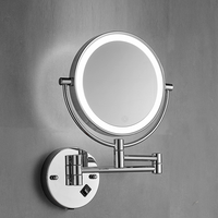 Miroir de salle de bain moderne sur mesure avec éclairage LED, miroir rond pliable et rotatif, grossissant, à fixer au mur, pour le maquillage