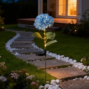 Lampe solaire de jardin IP65, LED de type luciole, à poser au sol, motif fleur d'hortensia, pour routes et jardins - Product Image 6