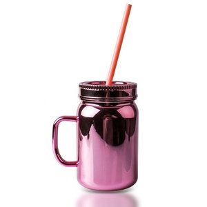 500 ml Custom <b>Plastic</b> Drinking Mason Jar with Handle and Straw - Product Image 5