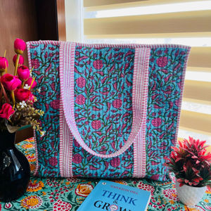 Quilted Cotton <b>Large</b> Tote <b>Bag</b> Open Oversized Weekender Travel <b>Beach</b> Carry All Shopping Grocery Market Women's Holiday Gift Tote - Product Image 1