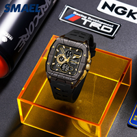 SMAEL 8135 Montre de sport analogique-numérique pour homme, boîtier carré en alliage, bracelet en silicone souple, chronographe, étanche 50 m, affichage LED Lumi