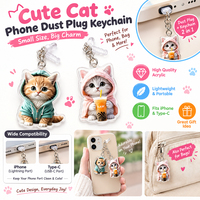Porte-clés anti-poussière en acrylique motif chat mignon pour iPhone, port Type C ovale, breloque de sac pour coque de téléphone chaton Kawaii, petit cadeau