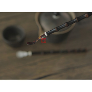 Cuillère à thé artisanale en bambou violet naturel, cuillère à thé japonaise rétro en étain pur, six outils pour prendre le thé, thé - Product Image 3