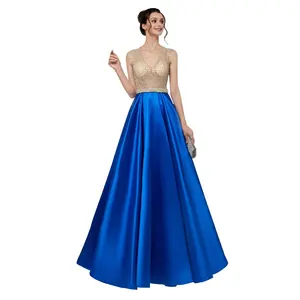 6806 # Elegantes ärmelloses Abendkleid mit A-Linie Einfacher Satin-Ballkleider mit V-Ausschnitt Boden lange Reißverschluss-Party kleider nach Maß