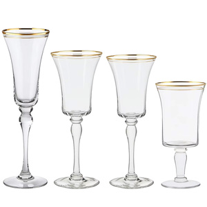Verres à <span class=keywords><strong>vin</strong></span> <span class=keywords><strong>rouge</strong></span> élégants à bord doré en gros, verrerie de luxe côtelée, flûtes à champagne et verres à pied pour banquets et mariages - Product Image 1