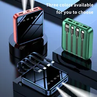 Prix de gros 10000mah Mini Powerbank avec 4 câbles Miroir lampe de poche 2USB Slim Portable Smart Power Bank