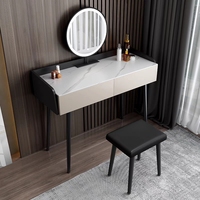 Table de toilette modulaire moderne en panneaux de bois avec miroir éclairé, meuble de luxe pour chambre, hôtel, salon