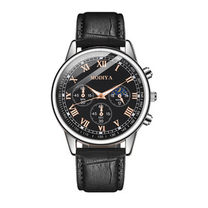 Montre à quartz Modiya pour homme, chronographe analogique, phase de lune, tachymètre, date, boîtier en acier inoxydable, bracelet en cuir noir, été 2024 - Product Image 1