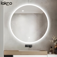 Miroir LED rond intelligent moderne LAKOO, miroir de vanité mural avec écran tactile, lumière à intensité variable et anti-buée pour la maison/l'hôtel