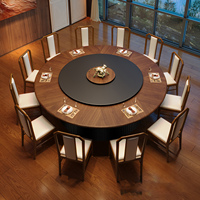 Großer Runder Holz-Esstisch mit Eingebautem Drehbarem Lazy Susan und Modernem Stuhlset für Restaurant-Bankettsaal