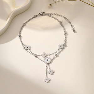 <span class=keywords><strong>Cavigliera</strong></span> da donna alla moda in acciaio inossidabile placcato oro 18 carati stile coreano, con doppio strato, fiore, conchiglia e nappa - Product Image 3