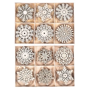 Adornos de copo de nieve de madera, decoraciones colgantes para árbol de Navidad, estilo rústico, madera sin acabar, manualidades, decoración DIY MSA008 - Product Image 5
