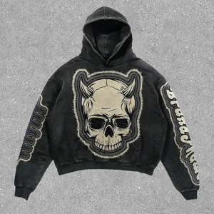 Trendy Vintage Custom 100% Cotton French Terry Oversized Solid <b>Hoodie</b> <b>500</b> <b>Gsm</b> Heavyweight Acid Washed Grey Embroidery - Product Image 5