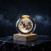 Lampe de nuit en verre gravé 3D, LED, prise USB, lampe de bureau moderne, vente en gros personnalisée, décoration galaxie lune, cadeau