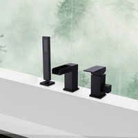 Contemporatry salle de bain baignoire robinet pont monté mat noir baignoire douche robinet ensemble 3 trous laiton cascade robinet de baignoire