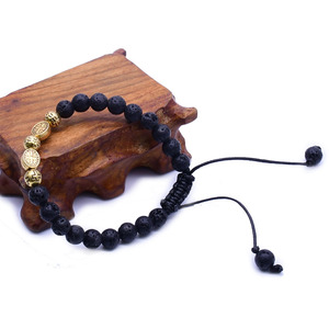 Black Volcanic Stone <b>Bead</b> <b>Bracelet</b> With Gold Cross Charms Zinc Alloy Fashion Jewelry For Men Women Unisex Accessory - Product Image 4