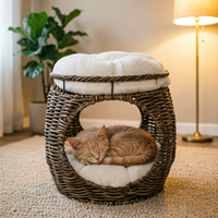 Cama para Gatos em Rattan PE 100% Artesanal - Casa Elevada 2 em 1 com Almofada Lavável