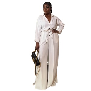 Collection Printemps 2024 Combinaison Femme Style Européen et Américain, Longue Manches, Couleur Unie, Taille Nouée, Jambes Larges, Longueur au-dessus du Genou - Product Image 6