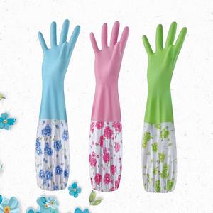 Gants de ménage doublés de polaire avec motif floral, manches longues imperméables pour la cuisine, utilisation hivernale, taille standard - Product Image 1