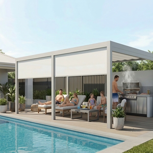 Pergola en aluminium haut de gamme avec lames motorisées et revêtement imperméable pour jardin extérieur et patio de villa, gazebo en aluminium à lames orientables - Product Image 1