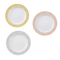 Vente en gros d'assiettes en plastique PVC doré pour restaurant événements horeca bon marché décorations de fête d'anniversaire de mariage plat PS nouvelle Europe