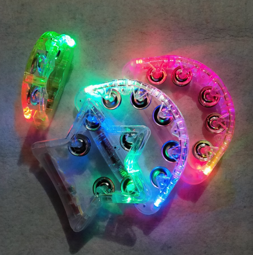 LED Hand Flash Ring Bell Colorful Tambourine Handheld Percussion Tambourine with Glow Concert for Weddings Nightclub Bar Parties