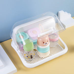 Icen B83 juego de té de plástico multifuncional estante transparente escritorio a prueba de polvo portavasos tapa niños caja de té para drenaje de agua - Product Image 2