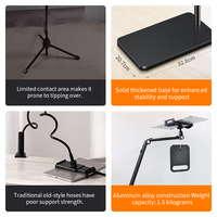 Support de tablette à bras long pour commande en gros, support de tablette au sol réglable à 360 degrés, support anti-tremblement pour bureau et studio