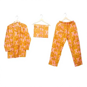 Conjunto de Pijama de Mujer 100% Algodón, Estampado Floral Romántico, Hecho a Mano, Mangas Largas, Cintura Elástica, Transpirable, de Secado Rápido, Lavable a Máquina - Product Image 1