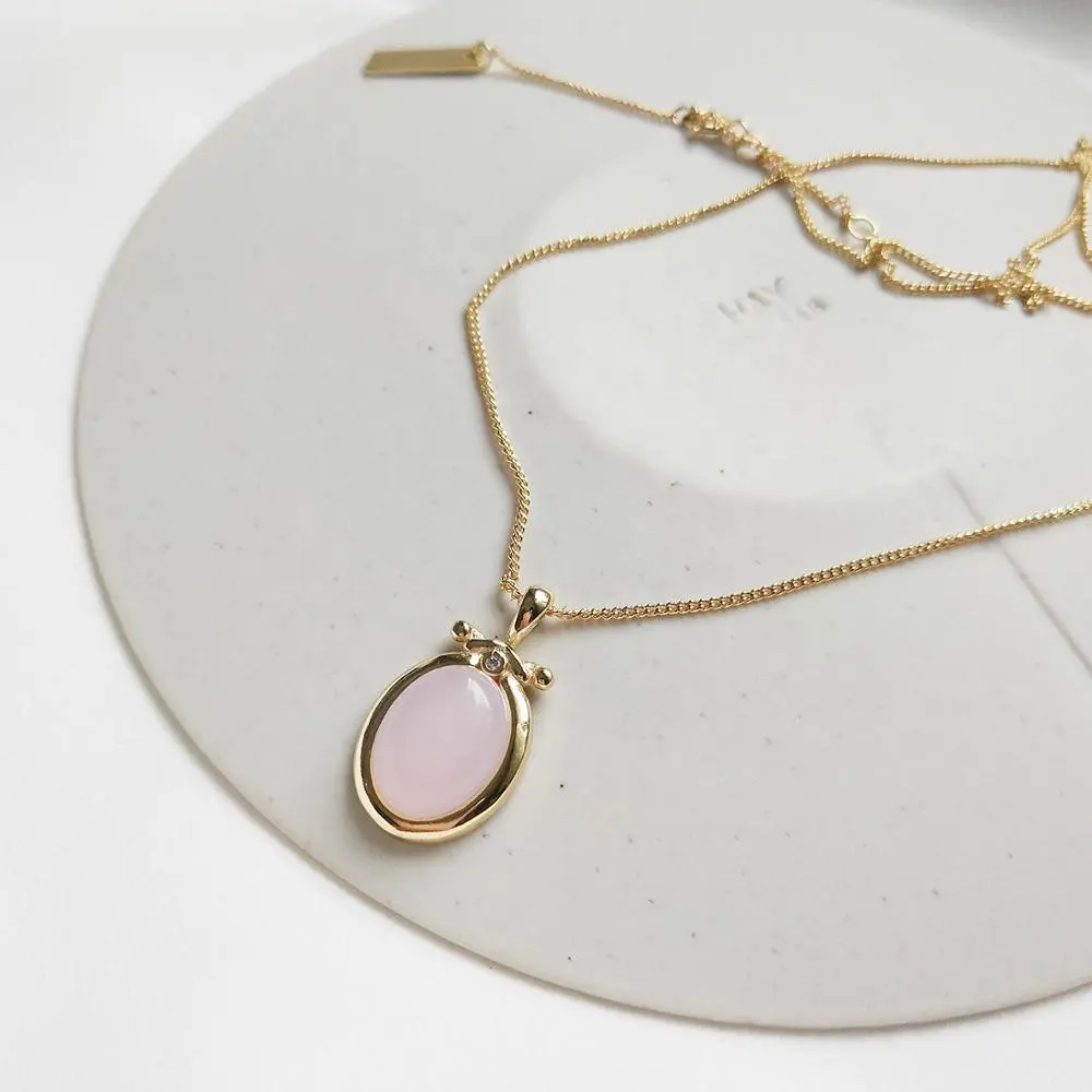 Модное позолоченное ожерелье для невесты из стерлингового серебра с золотым покрытием и розовым кристаллом