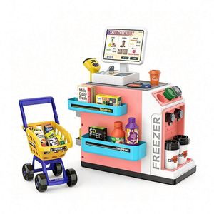 Market Shop Toy Supermarket Cash Register Checkout <b>Desk</b> Scanner Shopping Basket Pretend Grocery Store Learning Kids Toys - Product Image 6