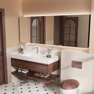 <span class=keywords><strong>Meuble</strong></span>-Lavabo Mural Moderne et Étroit en Noyer de Style Européen avec <span class=keywords><strong>Vasque</strong></span> en Marbre/Pierre pour Salle de Bain - Product Image 5