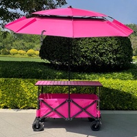 Chariot de camping pliable réglable, capacité de charge 240 kg, imperméable, quatre roues, grande planche de table, parasol 2,2 m, extérieur