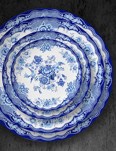 Decorador personalizado para el hogar cargador platos juegos de vajilla plato minimalista patrón cerámica lujo Vintage flor azul - Product Image 5