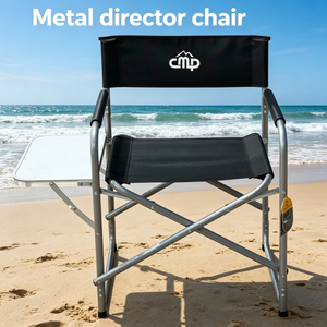 Silla de Director Metálica Resistente con Bolsillo Lateral, Plegable y Portátil para Uso en Estudio y Exteriores - Product Image 1