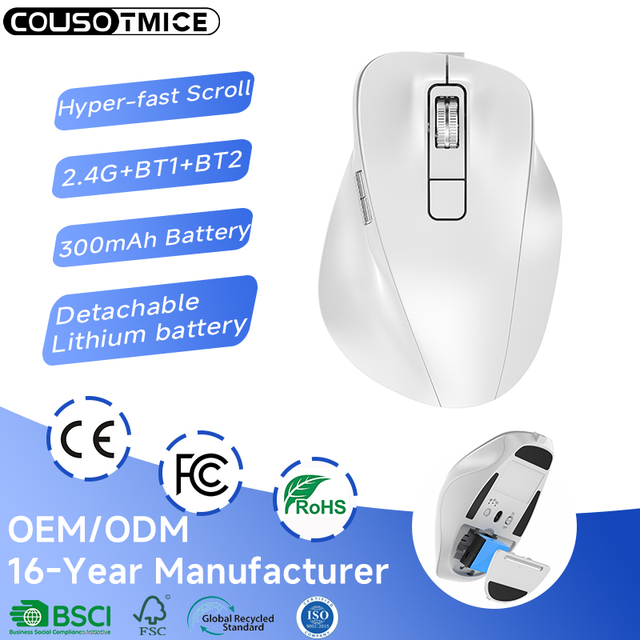 2026 Hot Sale Wireless Mouse Ergonomic Removeable Lithium Battery Super-fast Scrolling Rechargeable Bluetooth Vertical Mouse
