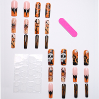 24 faux ongles réutilisables à presser par boîte, motifs citrouille, chauve-souris, araignée, gothique, crâne, longs, forme cercueil, pour femmes, cadeau de cosplay