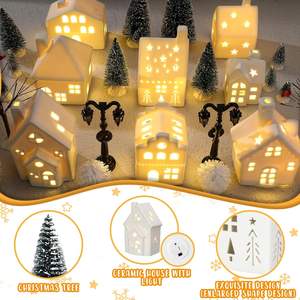 Figurines de maison de Noël en céramique blanche décorative pour les fêtes de Noël, 13 cm, 14 cm, avec éclairage LED - Product Image 2