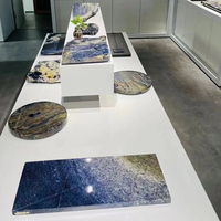 Étiquettes bleues de luxe du brésil, en granit translucide, pour panneau mural, décoration en marbre de haute qualité, 1000 pièces