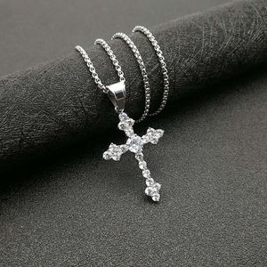 yunnique Cross Pendant Necklace Stainless Steel With Zircon Inlay Unisex Gift Jewelry Geometric Design Pave Setting QF999 - Product Image 3