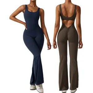 Wholesale One-piece Scrunch Butt Jumpsuit Romper Playsuit Open Back Yoga Bodysuit Bodycon Fitness Activewear For Women