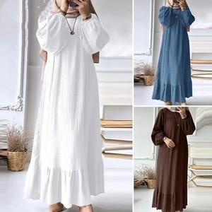 Abito da donna alla moda con scollo a maniche lunghe e stile musulmano abito Vintage con volant e volant - Product Image 1