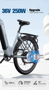 จักรยานไฟฟ้า EU Stock Onesport OT05 36V City Ebike 250w Hybrid สำหรับผู้ใหญ่ 250w Vlo Lectrique Bici OT05 250W มอเตอร์ทรงพลัง ให้การขับขี่ที่ทนทาน - Product Image 2