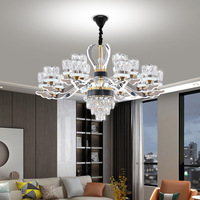 Lampu Gantung Kristal Besi Bulat Emas Mewah Klasik Modern, Lampu Chandelier Kaca untuk Ruang Tamu, Ruang Makan, Kamar Tidur, Lampu Plafon