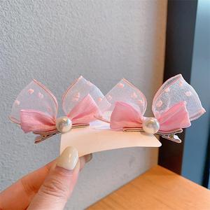 Sweet 2 pcs/set Cinta de doble cara Lazos para el cabello <span class=keywords><strong>Clips</strong></span> Niñas Perlas encantadoras Bowknot Niños Tiny Hairgrips Niños Aleación de cabello - Product Image 6