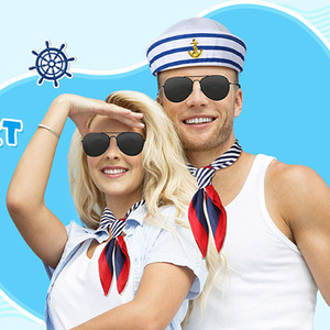 Chapeau <span class=keywords><strong>de</strong></span> <span class=keywords><strong>capitaine</strong></span> pour fête d'Halloween, performance scénique, cosplay, marin, drapeau ancre, bleu rayé, uniforme pour adultes et enfants - Product Image 4